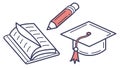 Study Learning Icons: Open Book, Pencil, and Graduation Cap, vector design Generative AI Royalty Free Stock Photo