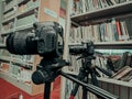 Study in the library while studying videography