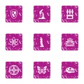 Study of the microcosm icons set, grunge style Royalty Free Stock Photo