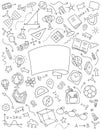 School yearbook cover. Sketch doodle background. Hand drawn vector line. Editable stroke size.