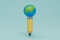 study of the planet. pencil with a planet on the tip on a blue background. 3D render