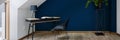 Study room with navy blue wall, panorama Royalty Free Stock Photo