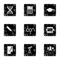 Study of science icons set, grunge style Royalty Free Stock Photo