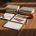Study Still Life with Books, Notebooks and Apple Royalty Free Stock Photo