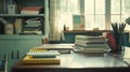 Study Table with Erasers and Books