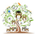 Study the tree and cheerful owls