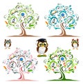 Study the tree and cheerful owls