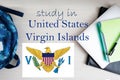Study in United States Virgin Islands. Background with notepad, laptop and backpack. Education concept Royalty Free Stock Photo