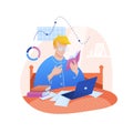 Study, work at home flat vector illustration, cartoon young man student character studying from books, doing homework on