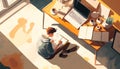 Studying from Home: Illustration of Busy Young Programmer at Work - ai generated