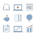 Studying, learning, distance and online education icons. Thin line set of elements. Vector Royalty Free Stock Photo