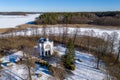 Studzieniczna, Augustow - chapel on the island - winter drone aerial photography