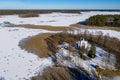 Studzieniczna, Augustow - chapel on the island - winter drone aerial photography