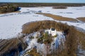 Studzieniczna, Augustow - chapel on the island - winter drone aerial photography