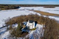 Studzieniczna, Augustow - chapel on the island - winter drone aerial photography