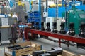 Stuff at conveyor with fabricated pumps on a plant