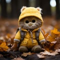 a stuffed animal wearing a yellow coat