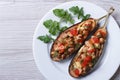 Stuffed aubergine with meat, cheese and tomatoes Royalty Free Stock Photo