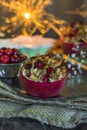 Stuffed baked red apples with granola, cranberries and marzipan Royalty Free Stock Photo