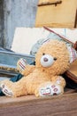 Stuffed bear toy thrown into a landfill Royalty Free Stock Photo