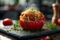 Stuffed bell pepper delight on slate board