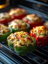 Stuffed bell peppers baking in an oven. Royalty Free Stock Photo