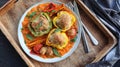 Stuffed bell peppers with couscous and beef meat. Top view Royalty Free Stock Photo