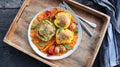 Stuffed bell peppers with couscous and beef meat. Top view Royalty Free Stock Photo