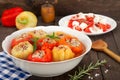 Stuffed bell peppers with spicy tomato sauce Royalty Free Stock Photo