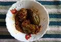 Stuffed Brinjal Indian Dish Baingan Bharwan.Indian, Maharashtrian side dish or appetizer Bharli Vangi, stuffed Eggplants, Crispy b