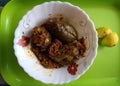 Stuffed Brinjal Indian Dish Baingan Bharwan.Indian, Maharashtrian side dish or appetizer Bharli Vangi, stuffed Eggplants, Crispy b
