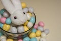 Stuffed Bunny in a Bowl of Easter Candy Royalty Free Stock Photo