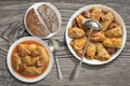 Stuffed Cabbage Meat Rolls Cooked In Stainless Sauce-pot And Served In Porcelain Plate Set On Old Garden Table Royalty Free Stock Photo