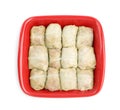 Stuffed cabbage rolls in baking dish isolated on white, top view Royalty Free Stock Photo