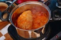 Stuffed cabbage rolls cooking in a pot Royalty Free Stock Photo