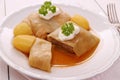 Stuffed cabbage rolls with potato, sour cream Royalty Free Stock Photo