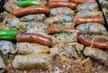 Stuffed cabbage with sausages at market