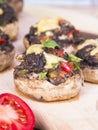 Stuffed champignons with eggs, cheese and paprika. Royalty Free Stock Photo