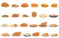 Stuffed chicken icons set cartoon vector. Roast duck Royalty Free Stock Photo