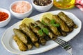 Stuffed collard greens with boiled leaves, traditonal turkish black sea region food, sarma, dolma. (Selective Focus)