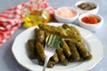 Stuffed collard greens with boiled leaves, traditonal turkish black sea region food, sarma, dolma. (Selective Focus)