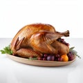 stuffed cooked thanksgiving turkey, on white background Royalty Free Stock Photo