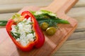 Stuffed delicious half of red pepper with brynza, Bulgarian cuisine