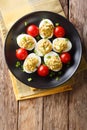 Stuffed deviled eggs with tuna and avocado served with tomatoes Royalty Free Stock Photo