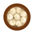 Stuffed Dumplings Floating in Pot with Bouillon Top View Vector Illustration Royalty Free Stock Photo