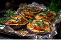 Stuffed eggplants in a baking dish Royalty Free Stock Photo