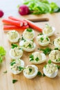 stuffed eggs, deviled eggs on a wooden table Royalty Free Stock Photo