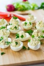 stuffed eggs, deviled eggs on a wooden table Royalty Free Stock Photo