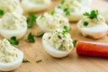 stuffed eggs, deviled eggs on a wooden table Royalty Free Stock Photo