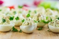 stuffed eggs, deviled eggs on a wooden table Royalty Free Stock Photo